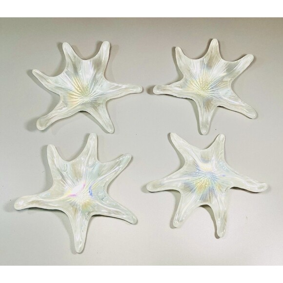 Akcam Turkish Glass 4 NEW Starfish Dishes / Plates Pearlescent White Star Fish - Picture 6 of 7